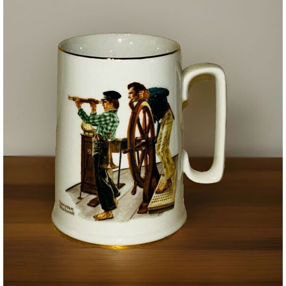 Vintage Set Of 4 Norman Rockwell Museum Tankard Mugs Seafarers Collection - Picture 6 of 10